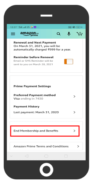 select end membership and benefits to cancel Amazon Prime