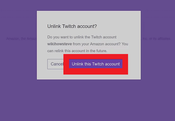click on Unlink this Twitch account
