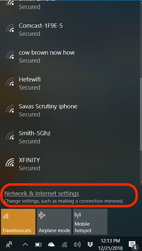 Click on network and internet settings