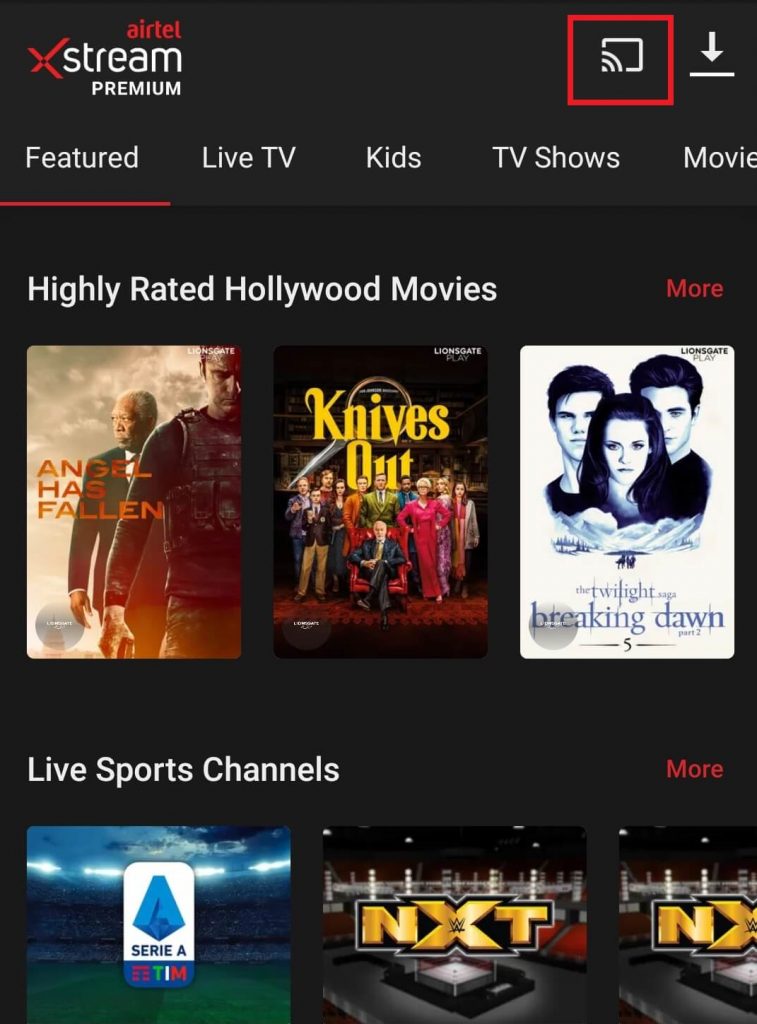 Tap on the Cast icon to Chromecast Airtel TV 