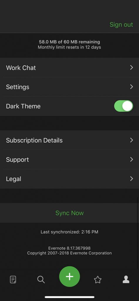 Evernote Dark Mode on iOS