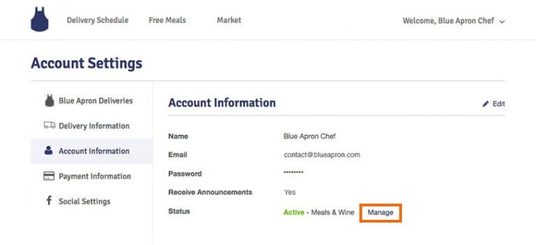 click Account settings to cancel Blue Apron subscription