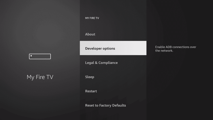 click on developer options to install Mobdro on Firestick 
