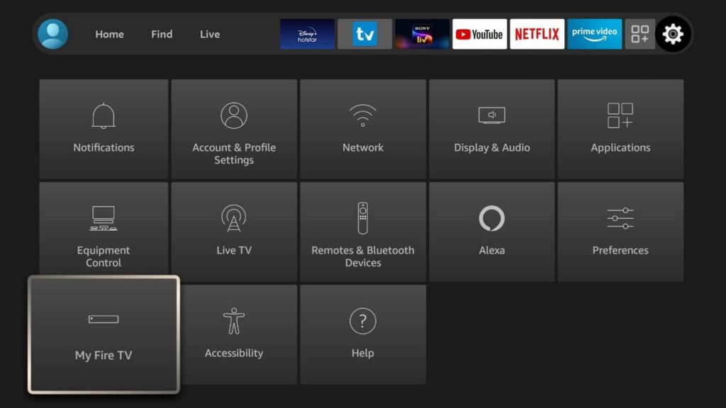 tap on my fire tv under settings