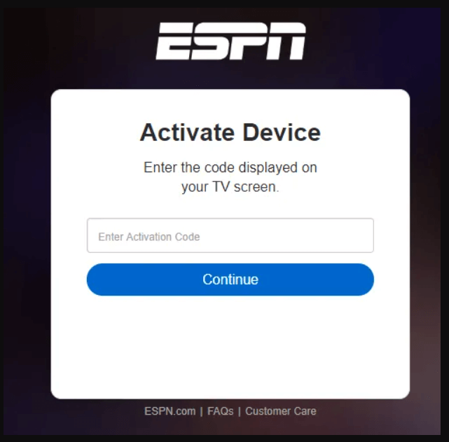 enter the activation code on the activation website