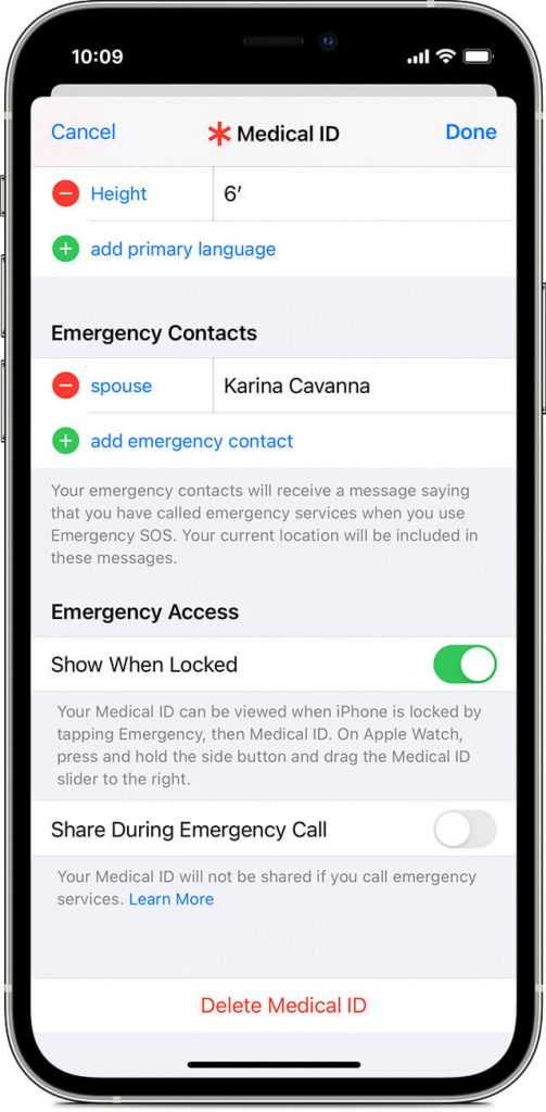 click add emergency contact to use Emergency SOS on apple watch