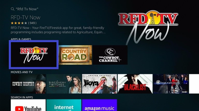 Select RFD TV NOW app 