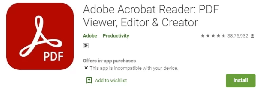 click install to install adobe reader on Chromebook
