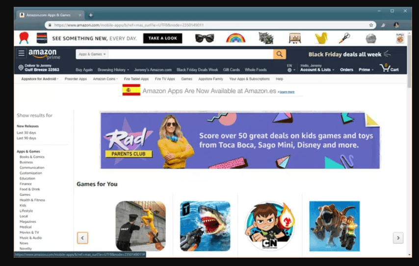 go to amazon appstore website on any browser