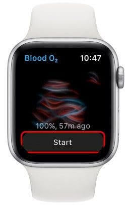 click start to measure from blood oxygen app on apple watch