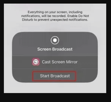 click start broadcast on the screen