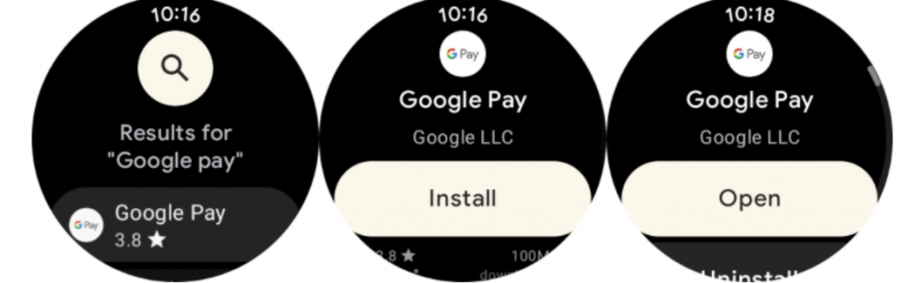 click install and open to use google pay on galaxy watch