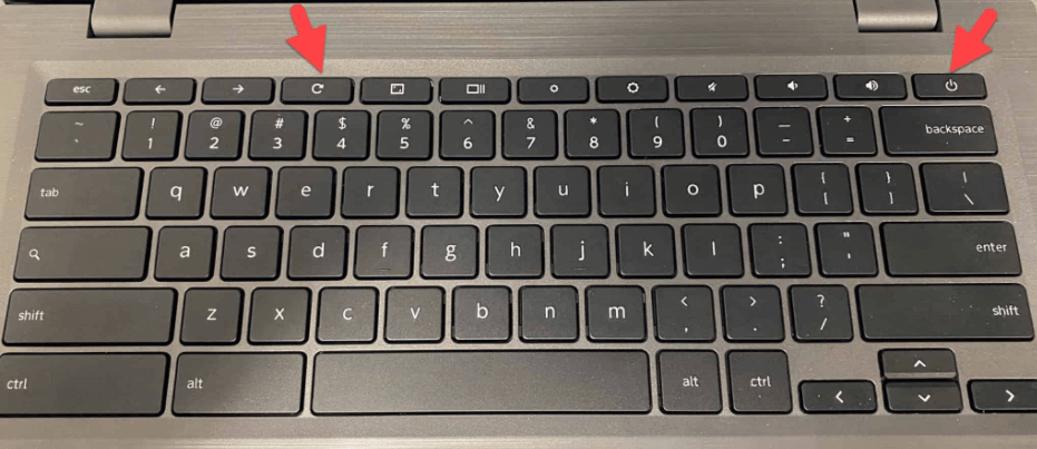 press the power key and refresh key to restart your chromebook 