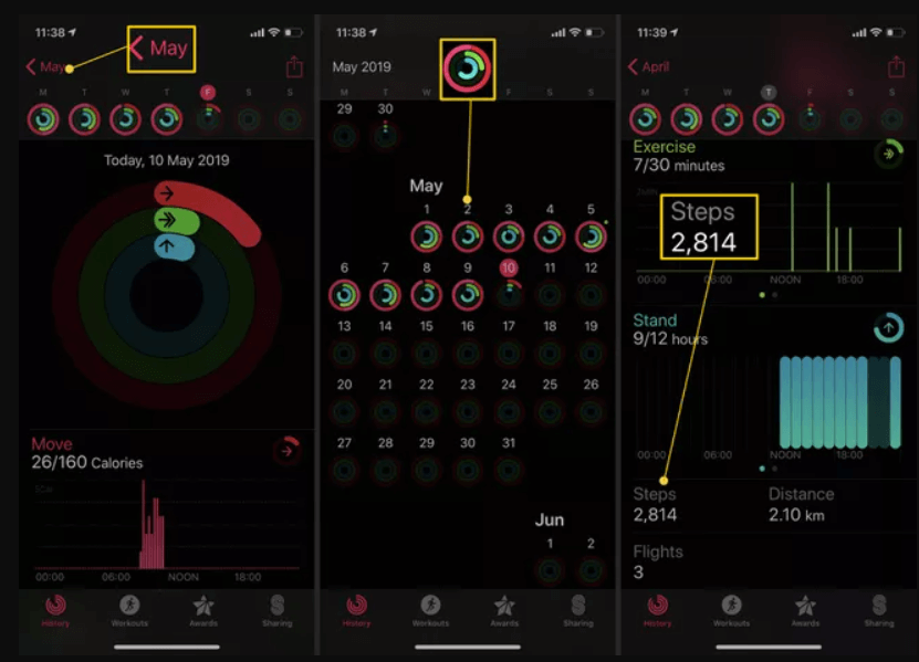 view the history of your steps with pedometer on apple watch 
