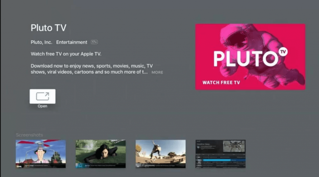 click open to launch pluto tv on apple TV