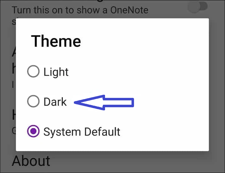 Choose Dark in Theme