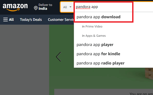 search for pandora app to install on the device 