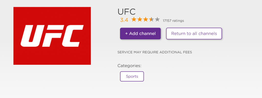 click add channel to watch UFC on Roku
