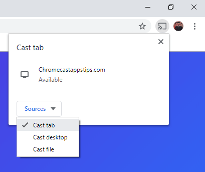 click the cast tab option from sources drop down 