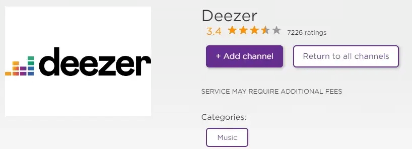 Add Channel Button to Install Deezer on Roku