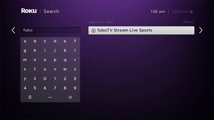 Search for fuboTV on Roku