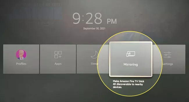 Screen mirroring option to Cast Now on Firestick