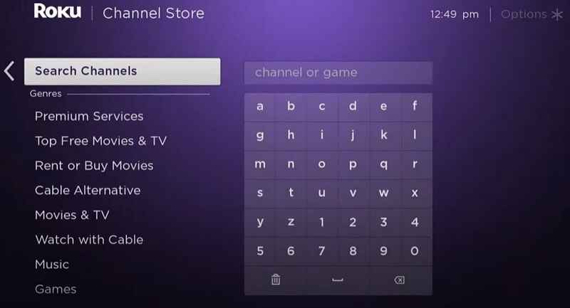 Search for Now TV on Roku