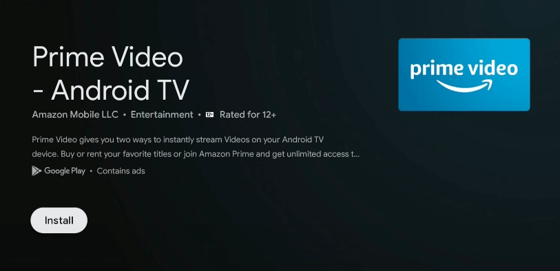 click install to install amazon prime on google tv 
