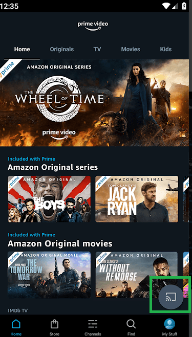 click the cast icon to watch amazon prime on google tv 