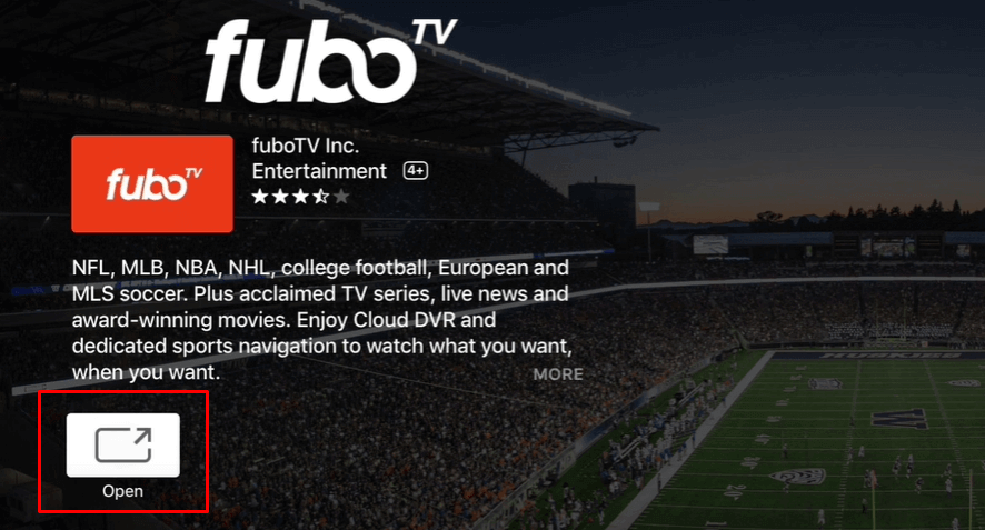 click open to watch fuboTV on apple tv 