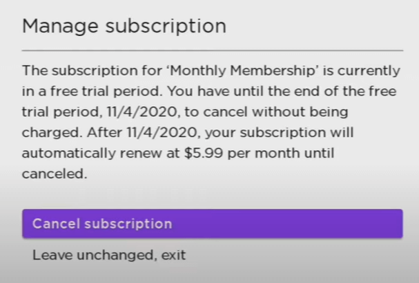 Choose Cancel Subscription