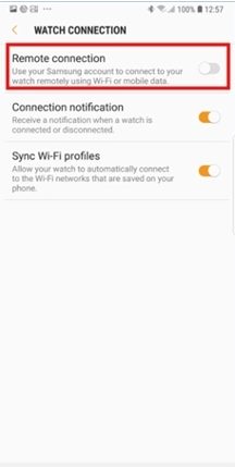 Select Remote Connection to connect Samsung Galaxy Watch to Phone