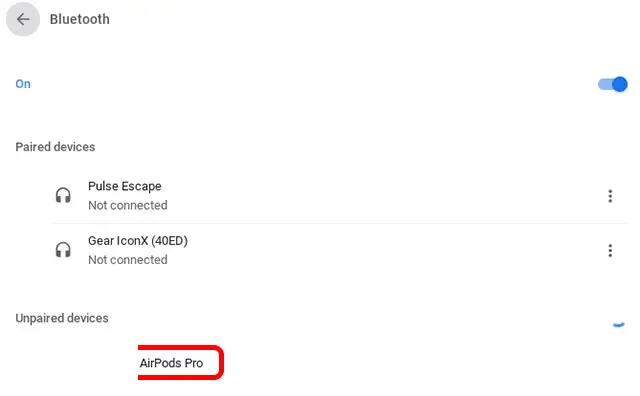 click on device name to connect airpods to chromebook