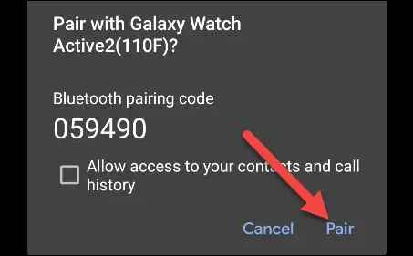 tap pair to connect samsung galaxy watch to phone 