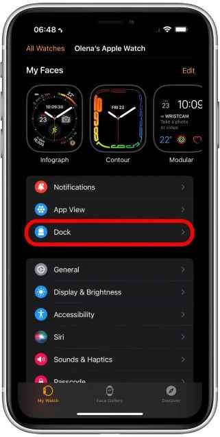 select dock option to use dock on apple watch 