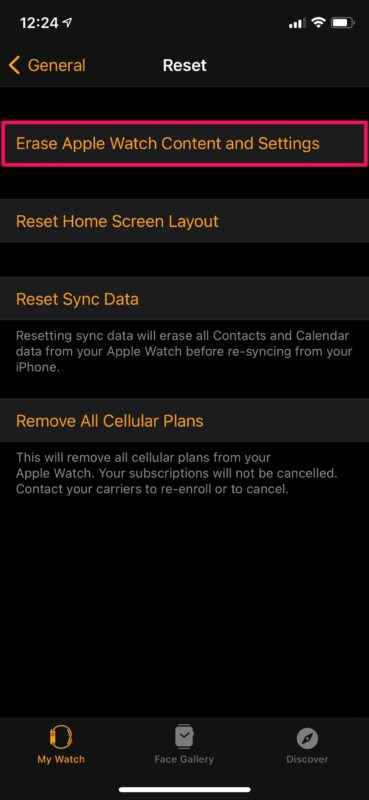 select erase apple watch content and settings 