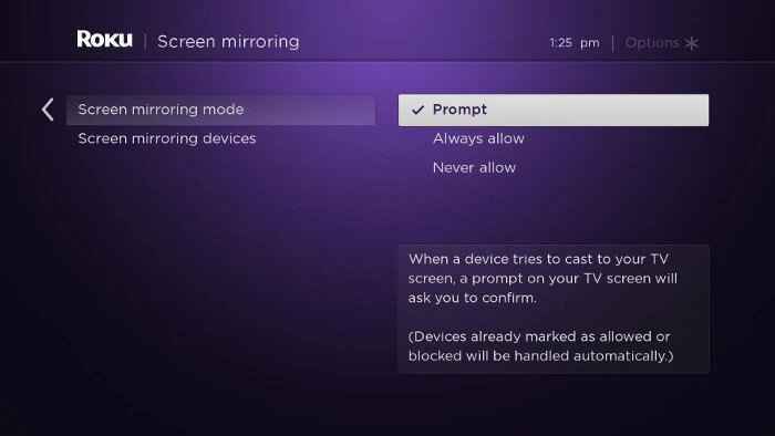 click prompt to enable screen mirror vimeo on roku