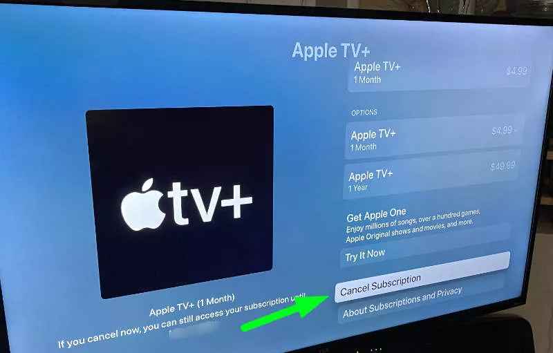 click on the Cancel Subscription button to Cancel Apple TV Subscription
