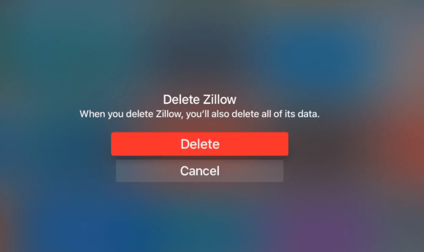 Click Delete to Delete apps on Apple TV
