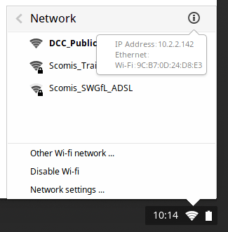 click on the i icon to know the MAC address and IP address 