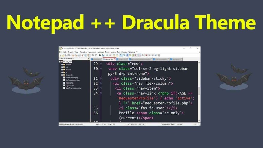 Download dracula third-party theme for notepad++ dark mode