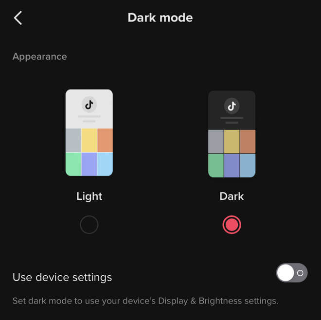 Select Dark Mode on TikTok