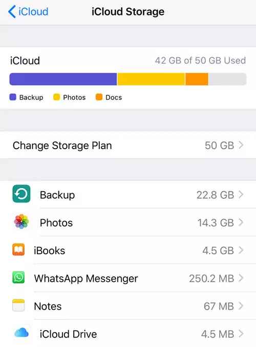 tap on the iCloud to clear iCloud storage