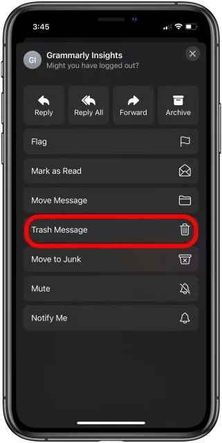 Click on the Trash Message