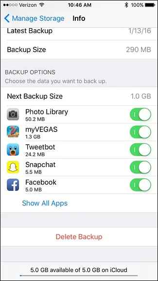 Toggle off the backup feature to Clear iCloud Storage