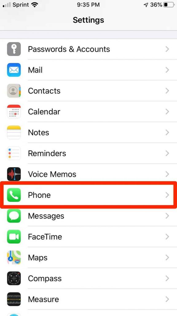 select phone section to reset iPhone Voicemail Password