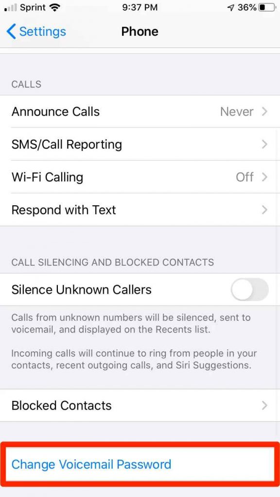 click on change voicemail password to reset voicemail password  