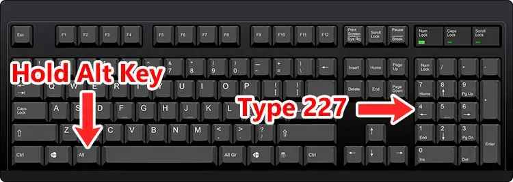 Hold the Alt Key and press the 227 number keys