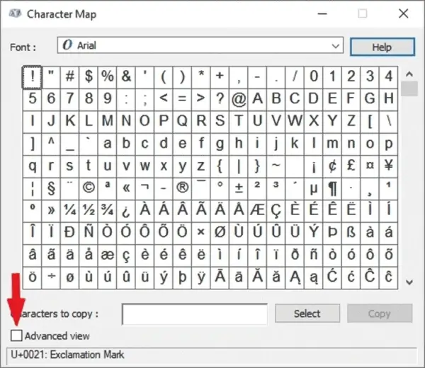 Using Character Map to type half symbol