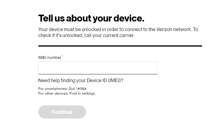 Enter the IMEI number to activate a Verizon phone